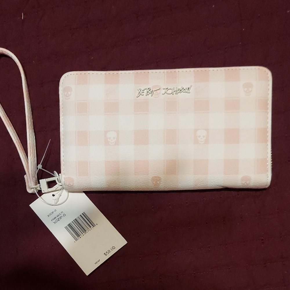 Betsey Johnson Pink Skulls And Checkered Wallet NWT